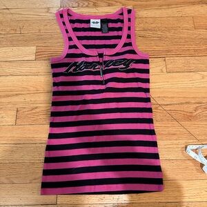 Harley-Davidson Pink and Black Striped Tank Top